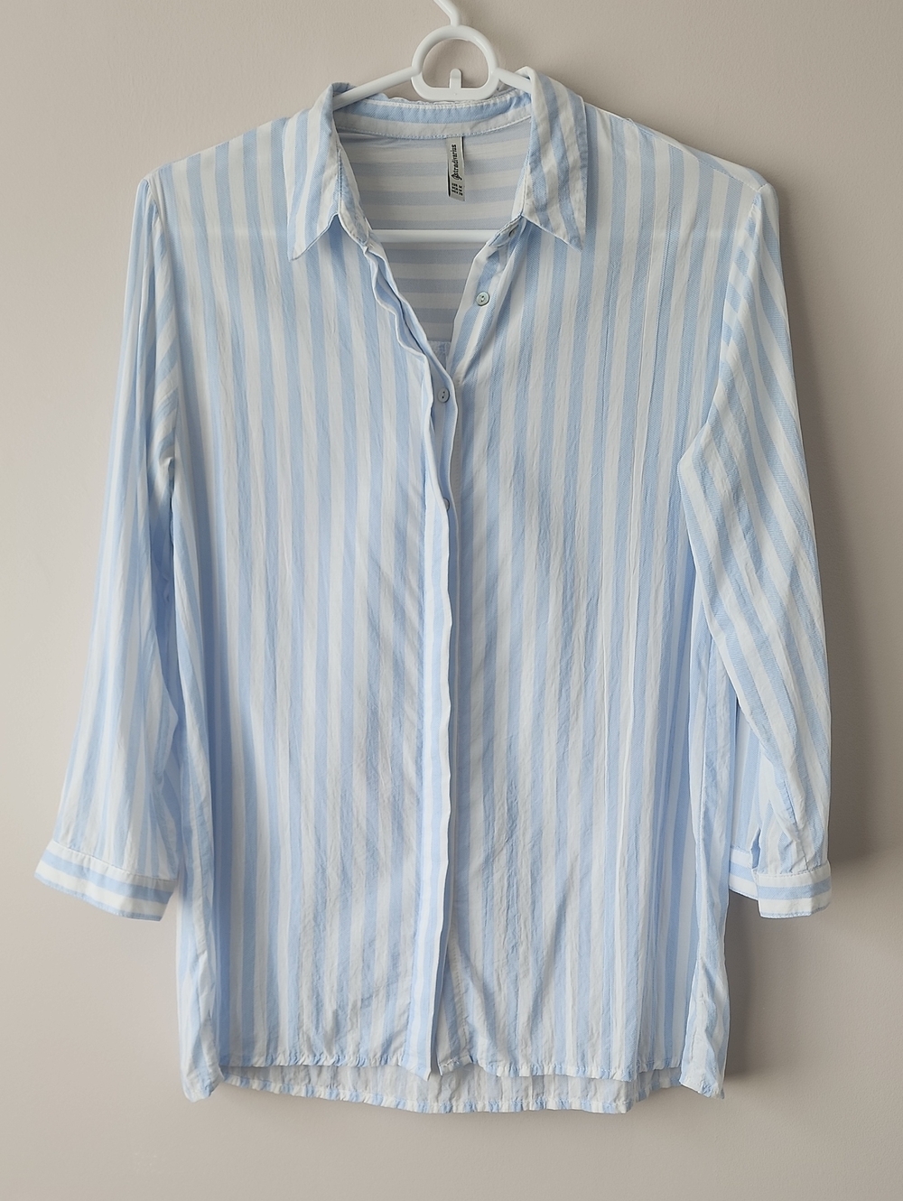 stradivarius Light Blue and White Vertical Stripe Button-Down Shirt